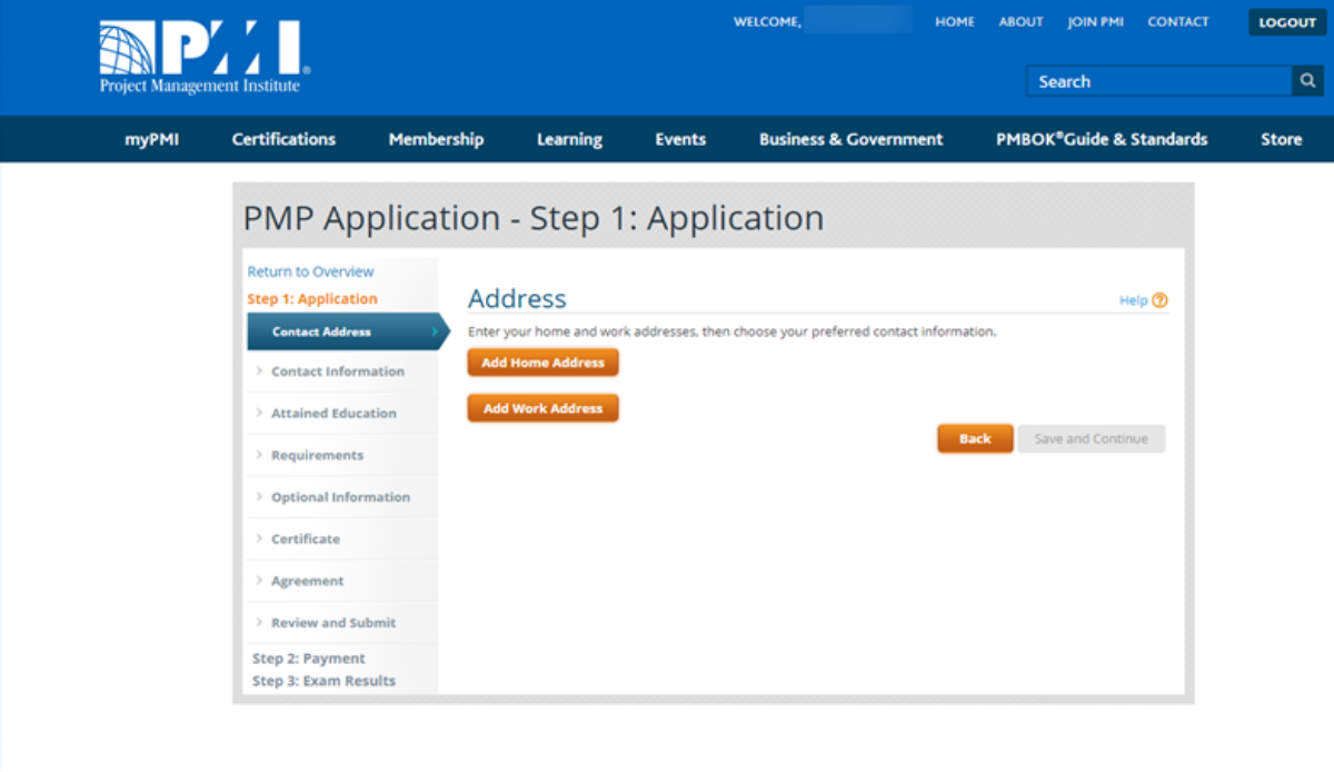 PMP®資格試験を受けるための情報を登録、受講料の支払いをする。